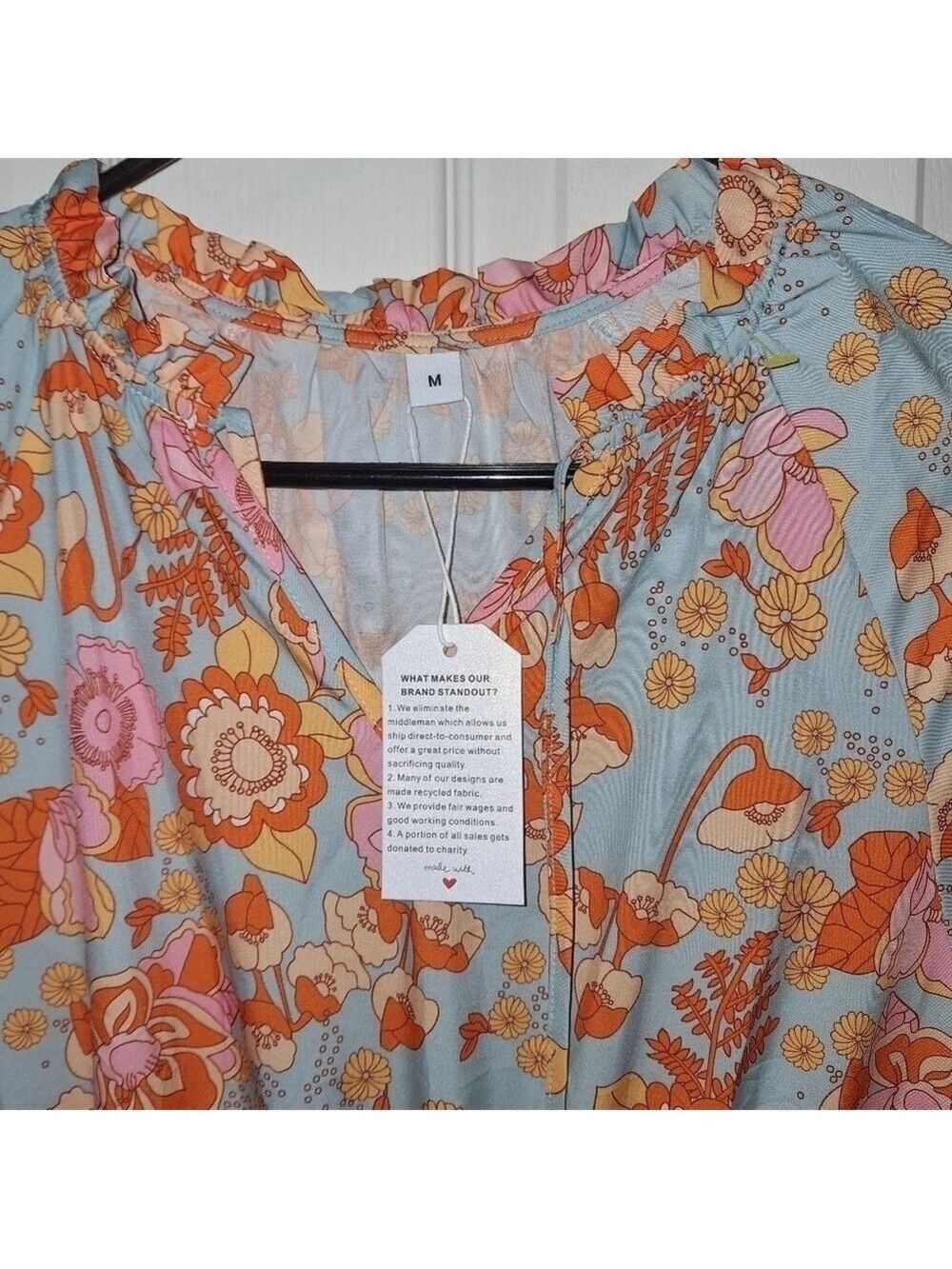 👗 NWT Orange and Blue Flower Maxi Dress Medium - Picture 4 of 6